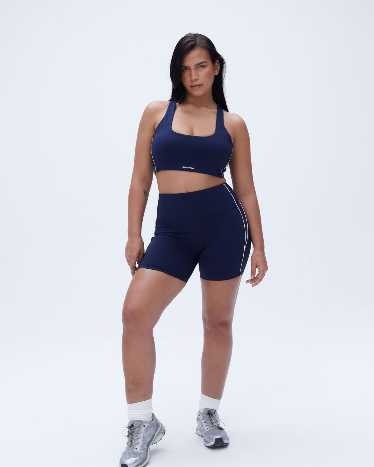 Navy Blue / White Adanola Ultimate Micro Piping Crop Short | HSELFY716