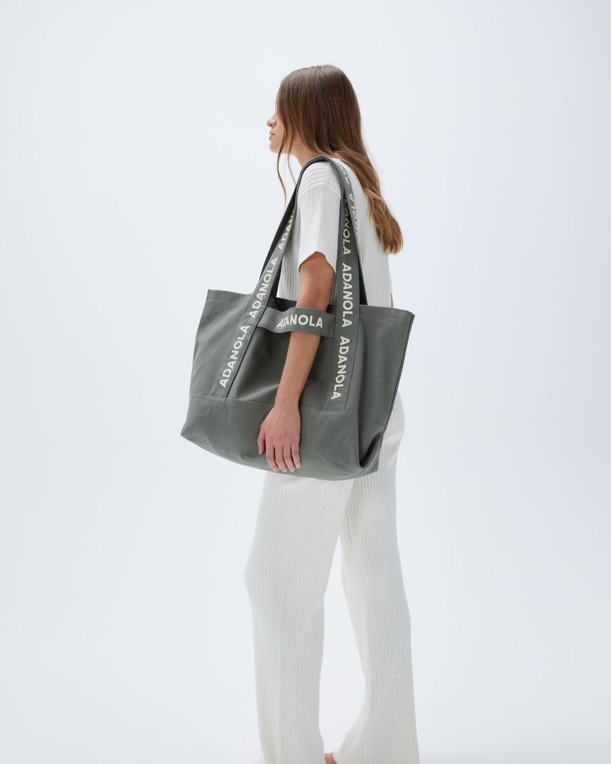 Olive Green Adanola Branded Strap Tote Bag | KGCAQF164