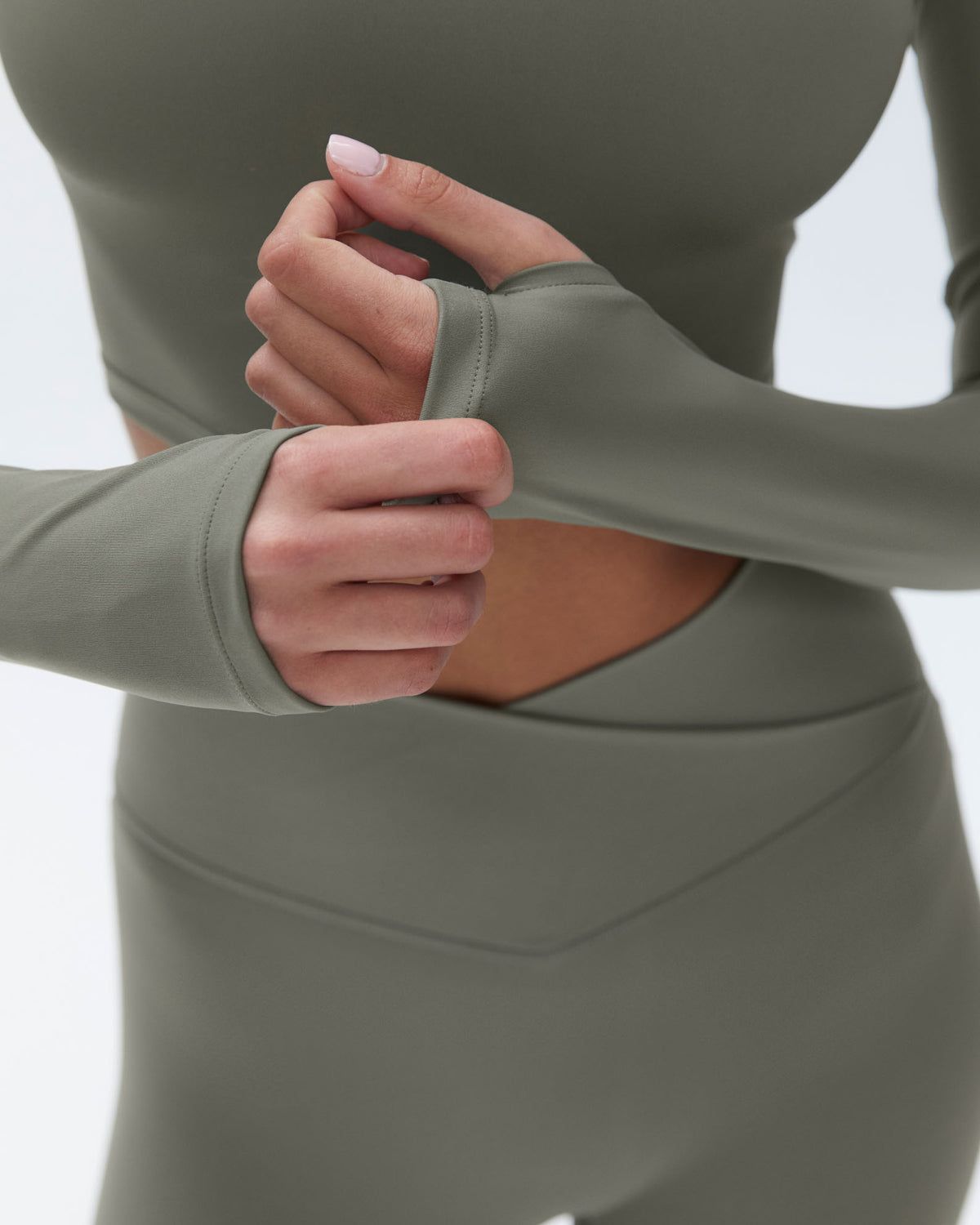 Olive Green Adanola Long Sleeve Crop Top | AQNKWZ539