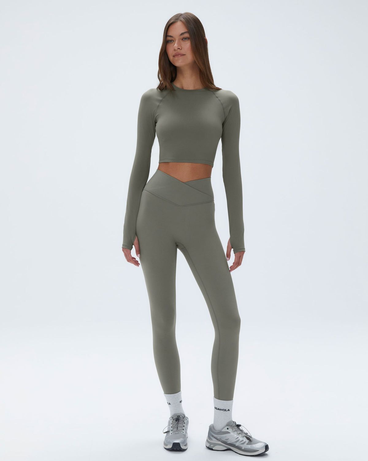 Olive Green Adanola Long Sleeve Crop Top | AQNKWZ539