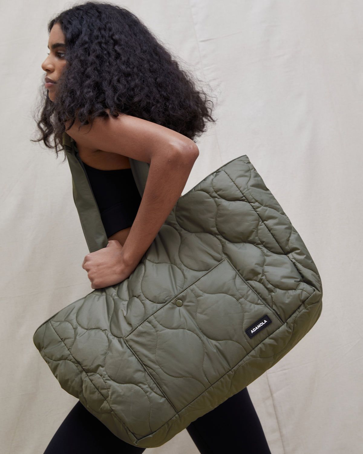 Olive Green Adanola Quilted Nylon Tote Bag | KFNJVD519