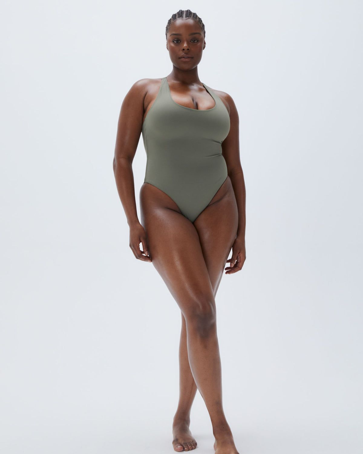 Olive Green Adanola Racer Back High Leg Swimsuit | KLFEOT059