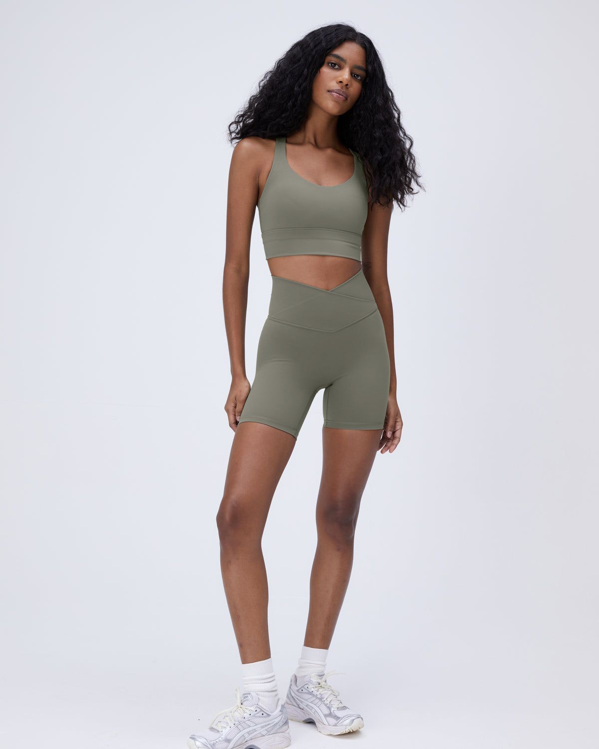Olive Green Adanola Ultimate Wrap Over Crop Shorts | DORNTE874
