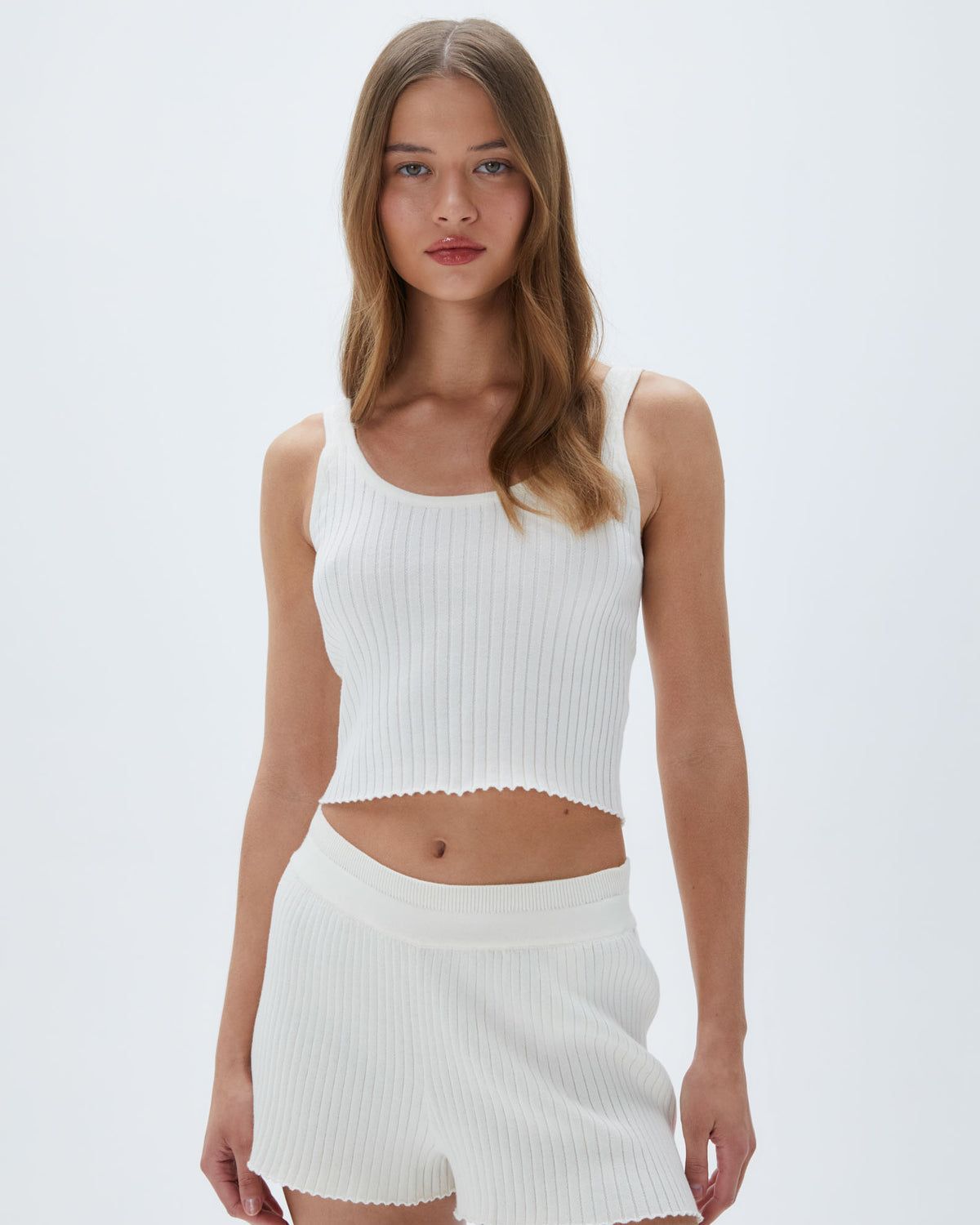 White Adanola Rib Knit Scoop Neck Crop Top | FIYQLR802