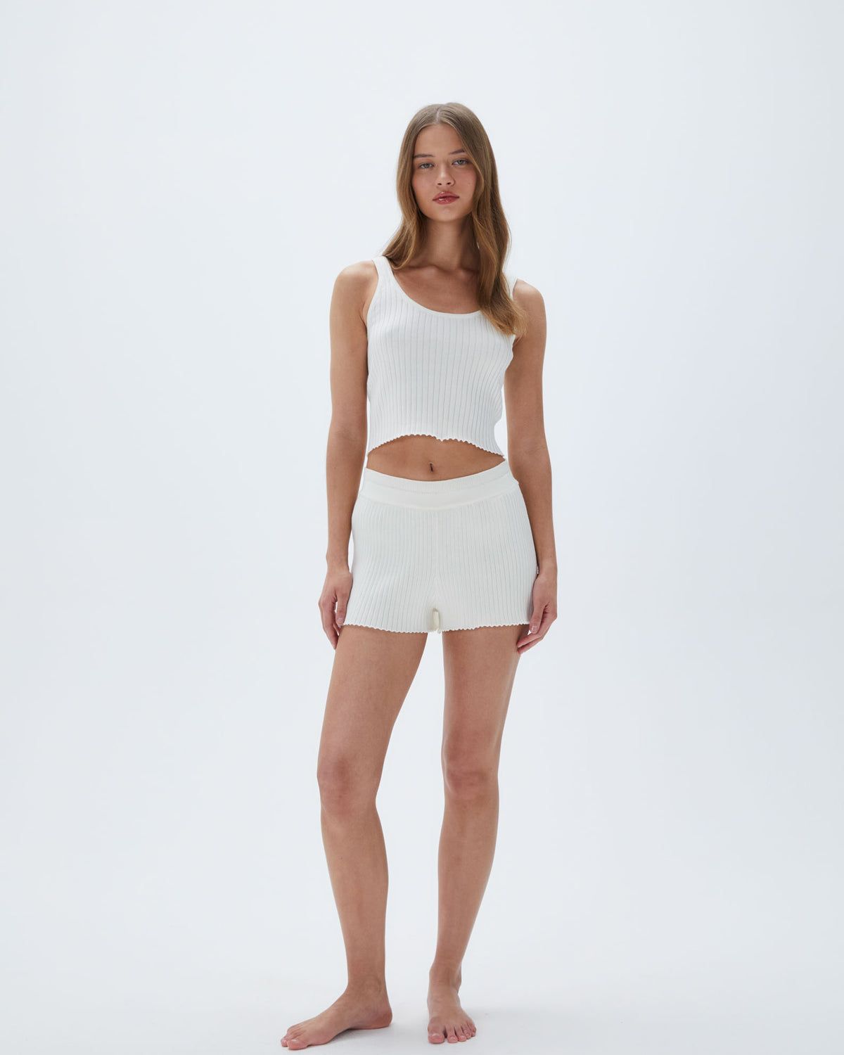 White Adanola Rib Knit Short | YZHTFI693
