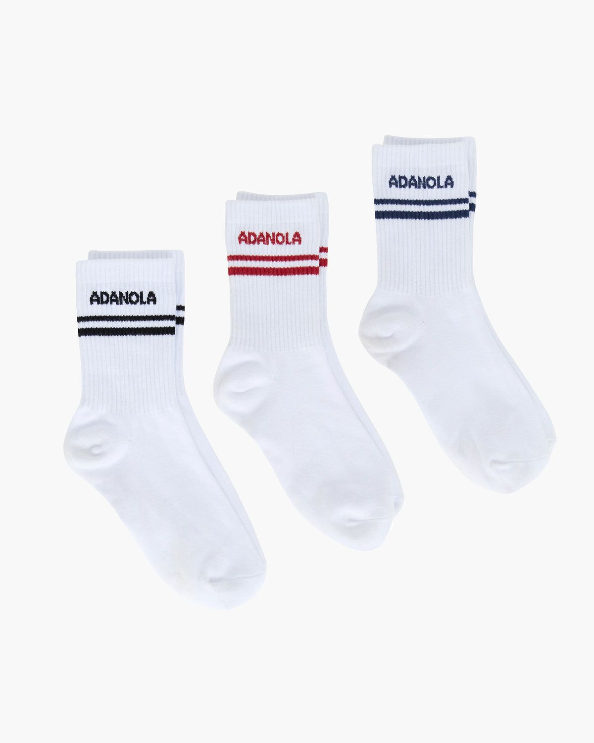 White / Black / White / Red / White / Navy Blue Adanola 3 Pack College Socks | ZLJVTX249